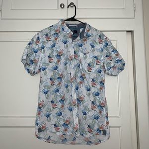Tropical flamingo short sleeve button up